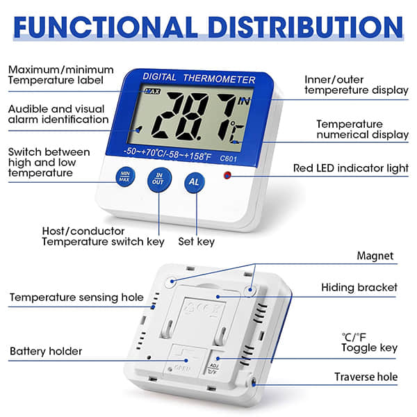 Pro Food Safety Thermometer - Dual-Zone Fridge/Freezer Alarm