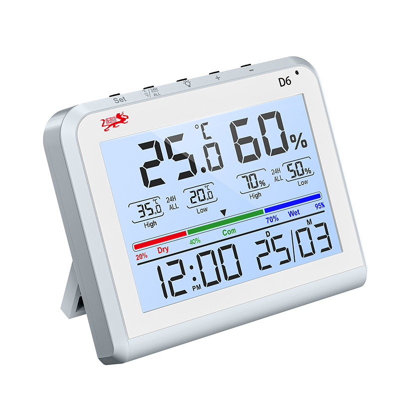 Digital Indoor Thermometer & Hygrometer with Time, Calendar D6